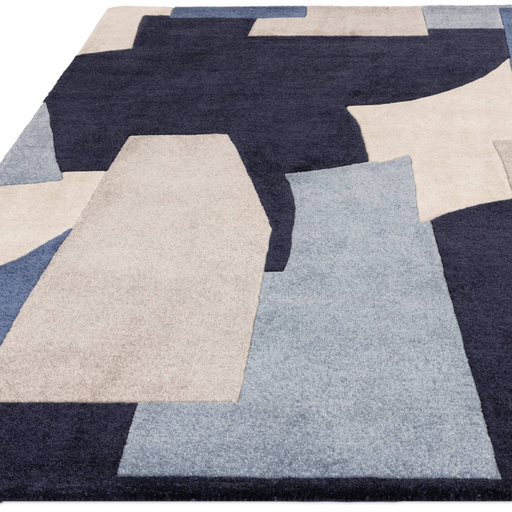 Rug Romy abstract dark blue light blue beige tau