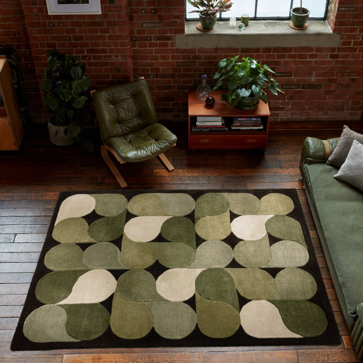 Rug Romy geometric green beige dark brown 160x23