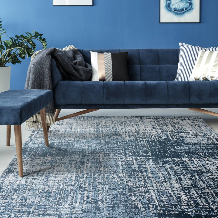Tappeto Torino astratto blu scuro e azzurro chia