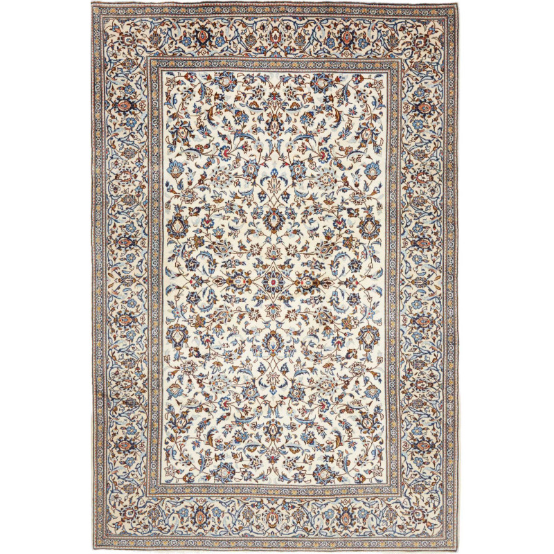 Hand Made Rug Kashan Persia 197x297 Ivory Blue