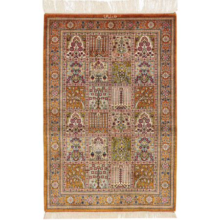 Hand Made Rug Ghom Silk Persia 60x90 Rust Green