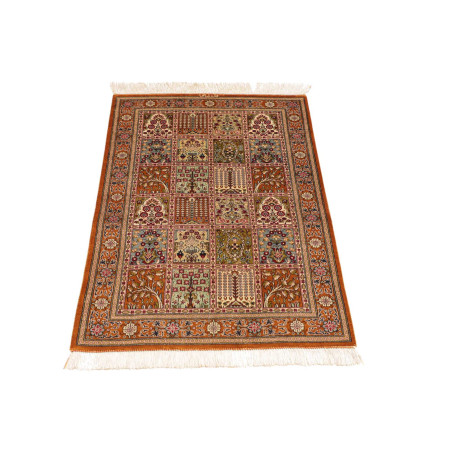 Hand Made Rug Ghom Silk Persia 60x90 Rust Green
