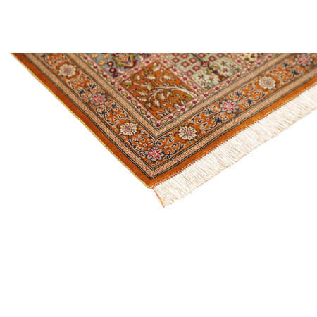 Hand Made Rug Ghom Silk Persia 60x90 Rust Green