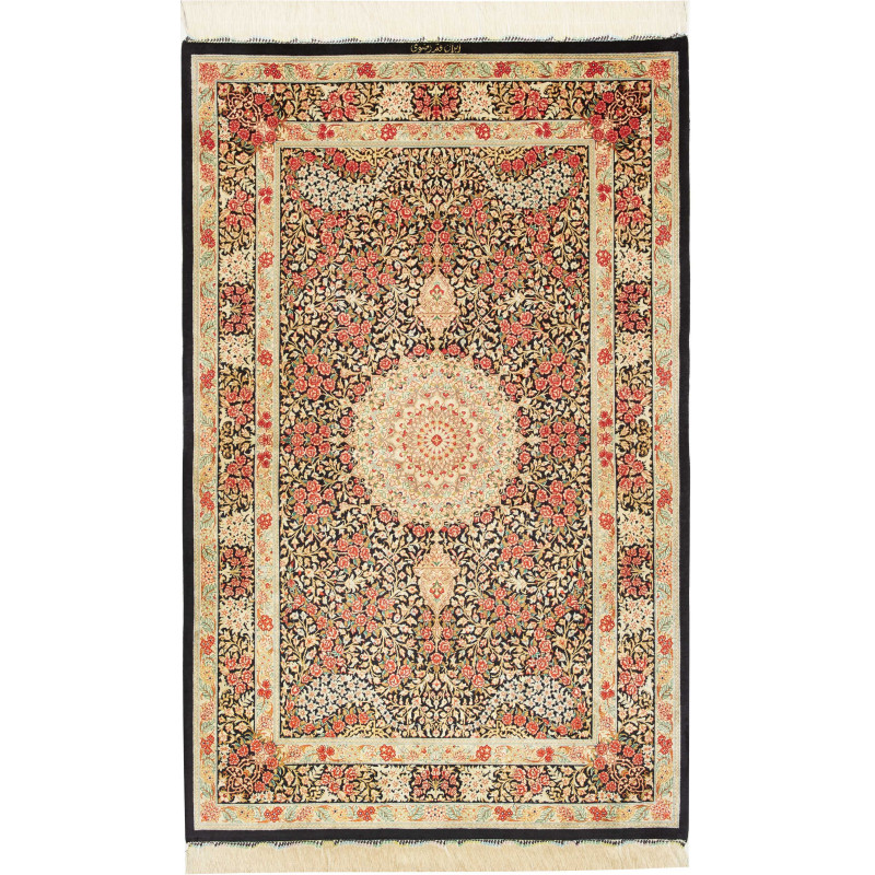 Hand Made Rug Ghom Silk Persia 95x151 Black Red