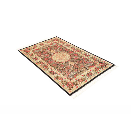 Hand Made Rug Ghom Silk Persia 95x151 Black Red