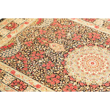 Hand Made Rug Ghom Silk Persia 95x151 Black Red