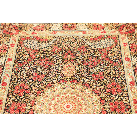 Hand Made Rug Ghom Silk Persia 95x151 Black Red