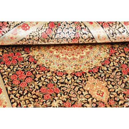 Hand Made Rug Ghom Silk Persia 95x151 Black Red