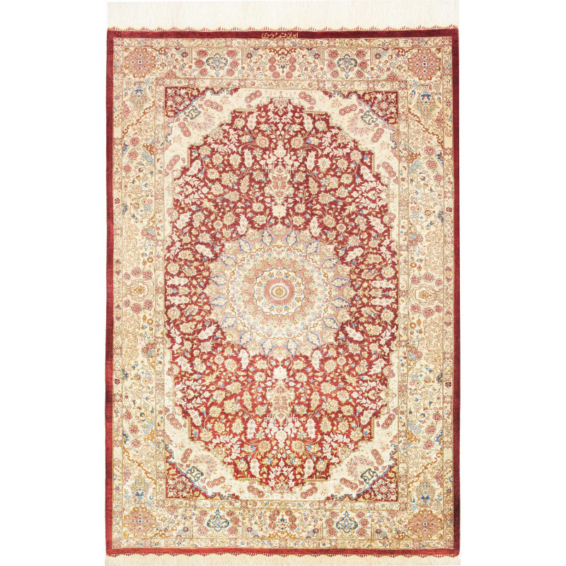 Hand Made Rug Ghom Silk Persia 101x150 Bordeaux