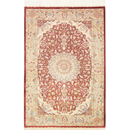 Hand Made Rug Ghom Silk Persia 101x150 Bordeaux