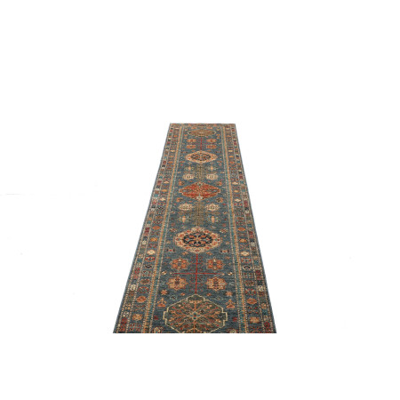 Hand Made Rug Kazak Fine Pakistan 79x301 Petrol