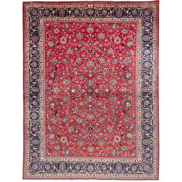 Hand Made Rug Mashad Persia 300x390 Red Dark Bl