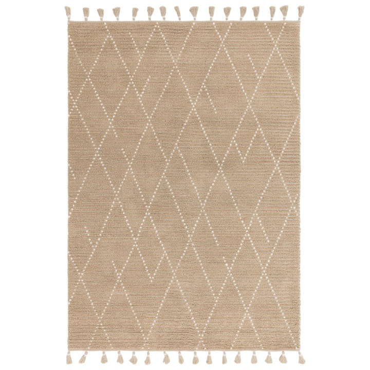 Tappeto Nepal geometrico beige chiaro e bianco 1