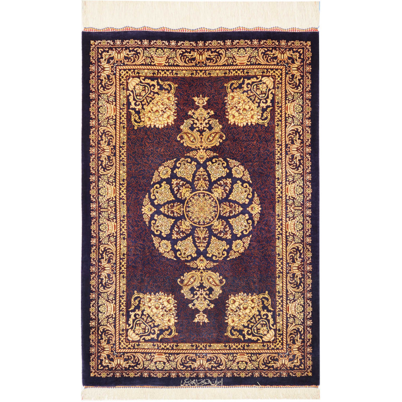 Rug Ghom Silk Persia 61x90 Deep Navy Gold