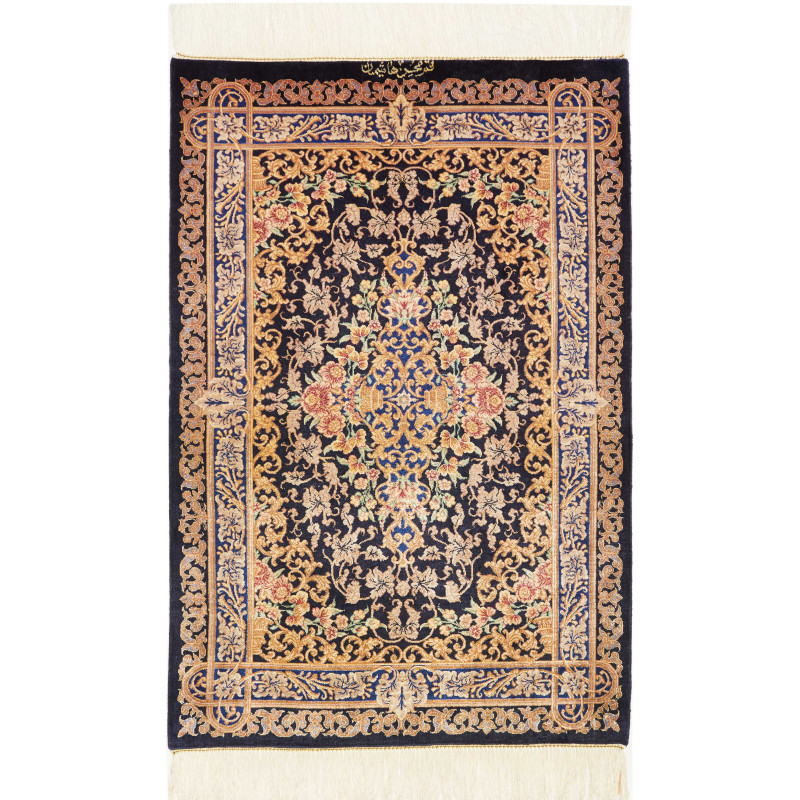 Rug Ghom Silk Persia 60x90 Navy Blue Antique Go