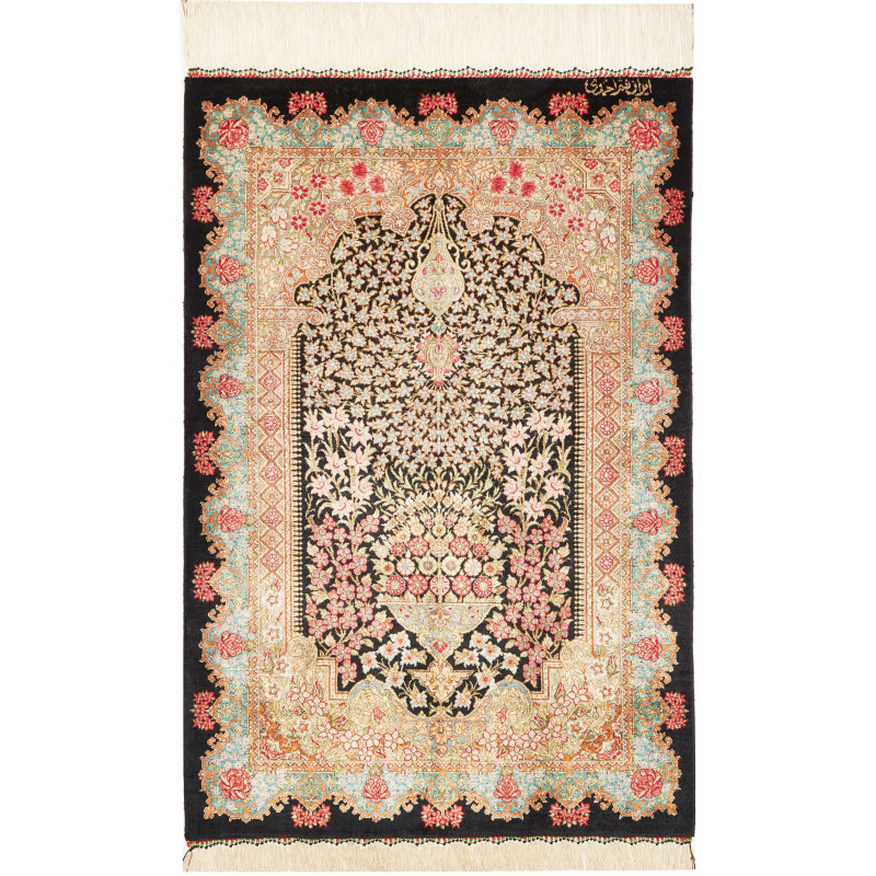 Rug Ghom Silk Persia 60x89 Black Pink