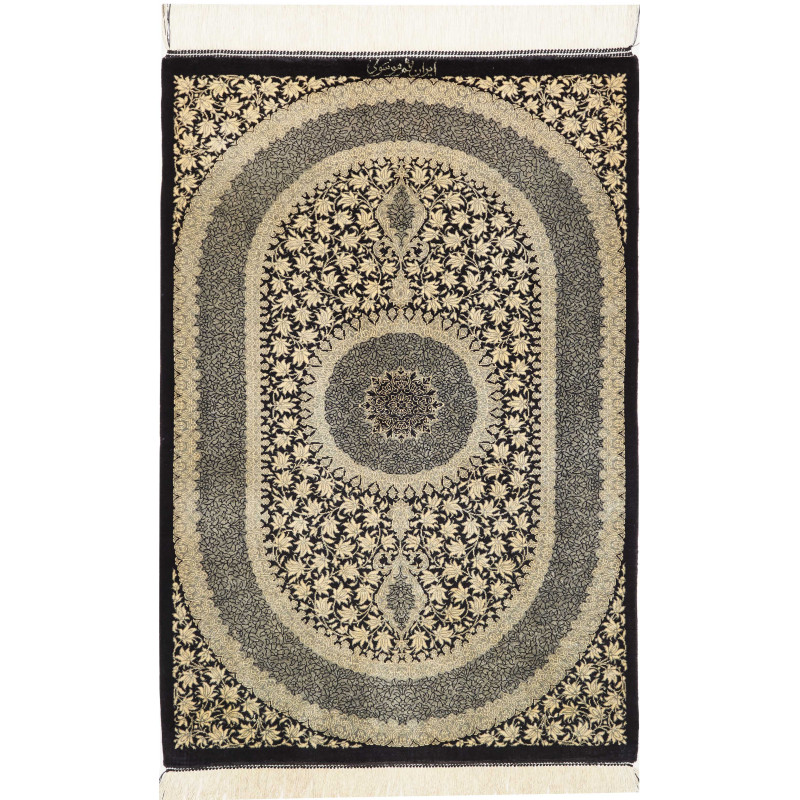 Rug Ghom Silk Persia 61x91 Black Cream