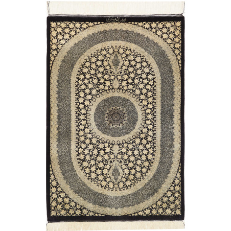 Rug Ghom Silk Persia 61x91 Black Cream