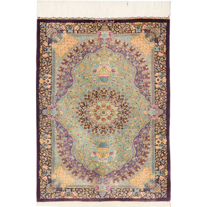 Rug Ghom Silk Persia 60x84 Mint Green Aubergine