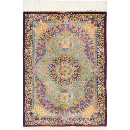 Rug Ghom Silk Persia 60x84 Mint Green Aubergine