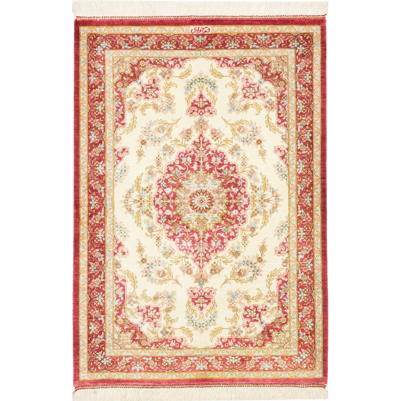 Rug Ghom Silk Persia 60x87 Cream Red
