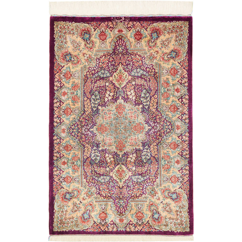 Rug Ghom Silk Persia 61x94 Purple Cream