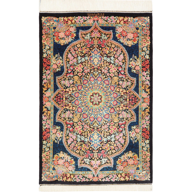 Rug Ghom Silk Persia 60x91 Deep Navy Blue Coral