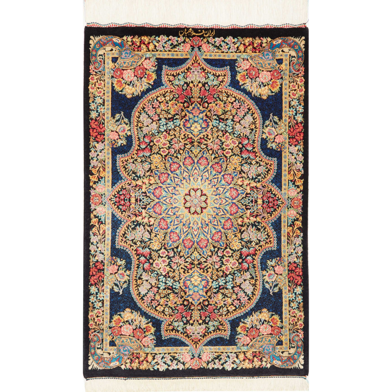 Rug Ghom Silk Persia 58x89 Midnight Blue Gold