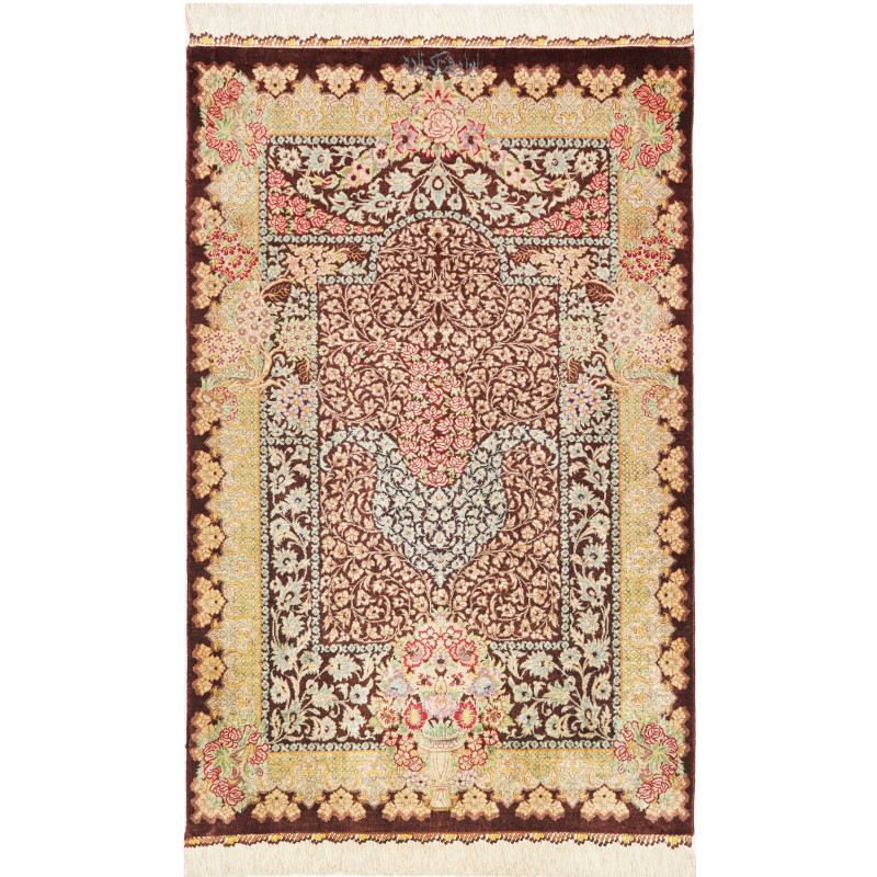 Rug Ghom Silk Persia 60x92 Burgundy Brown Pale