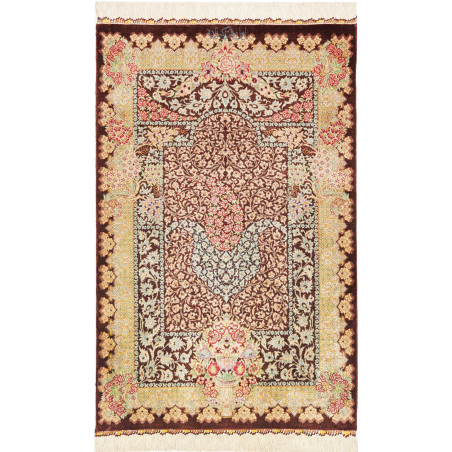 Rug Ghom Silk Persia 60x92 Burgundy Brown Pale