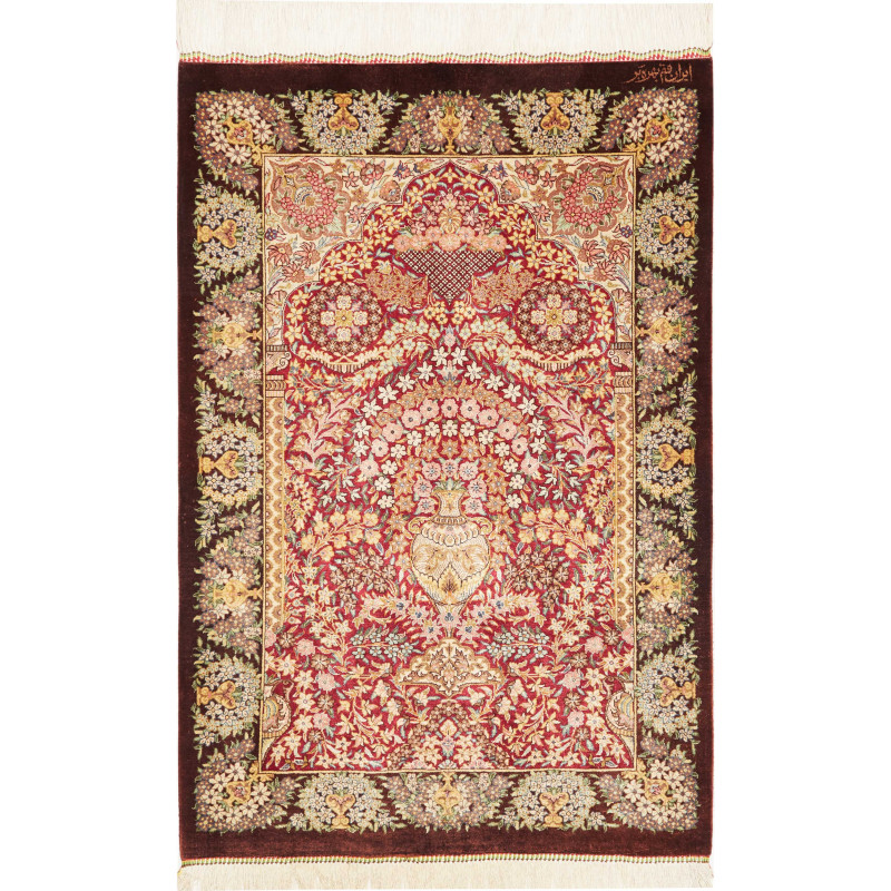Rug Ghom Silk Persia 63x94 Burgundy Dark Brown