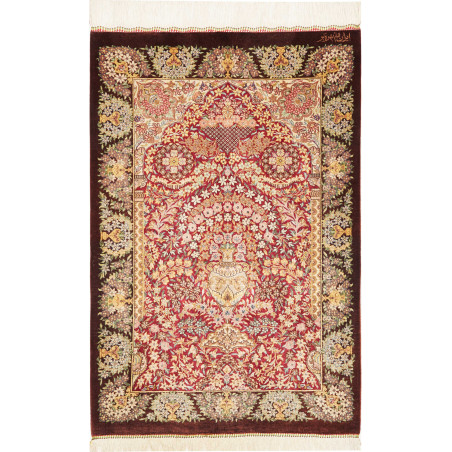 Rug Ghom Silk Persia 63x94 Burgundy Dark Brown