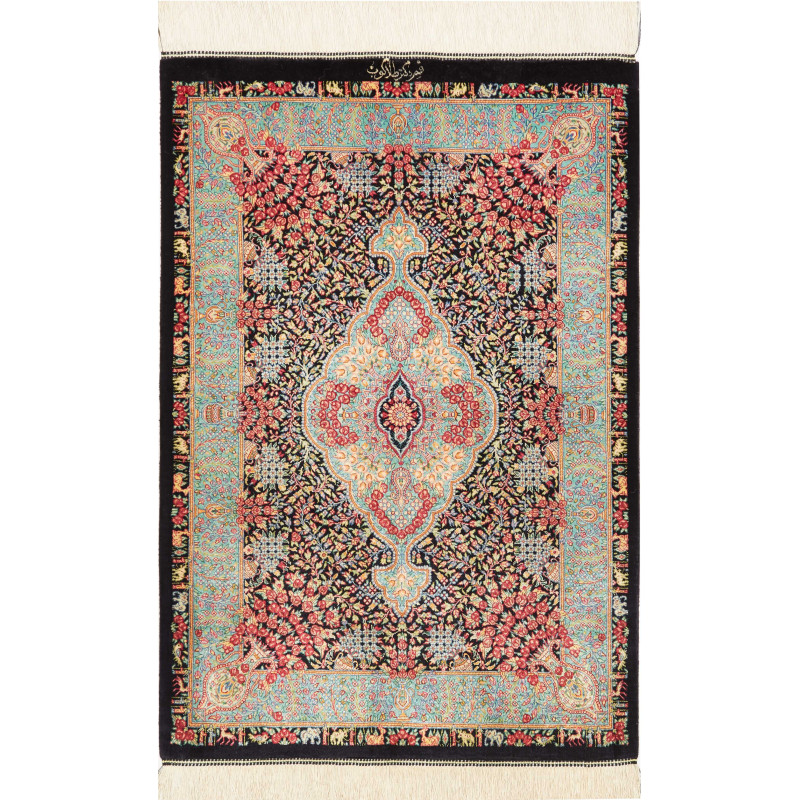 Rug Ghom Silk Persia 63x93 Black Turquoise