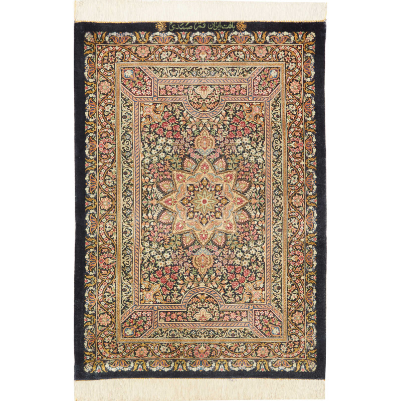 Rug Ghom Silk Persia 62x90 Black Pink