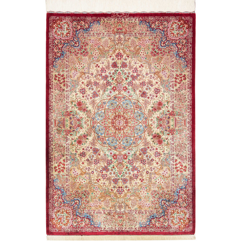 Rug Ghom Silk Persia 81x118 Cream Red