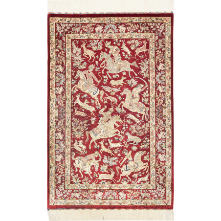 Rug Ghom Silk Persia 80x124 Crimson Red Cream A
