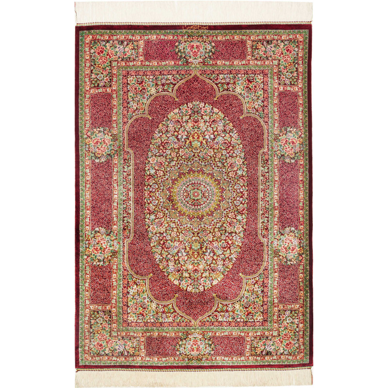 Rug Ghom Silk Persia 81x118 Ruby Red Burgundy
