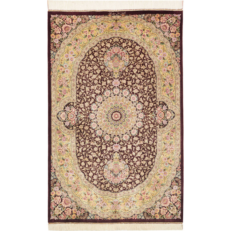 Rug Ghom Silk Persia 79x124 Burgundy Soft Yello