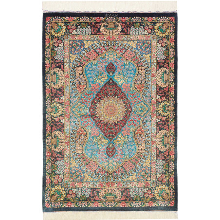 Rug Ghom Silk Persia 78x117 Turquoise Burgundy