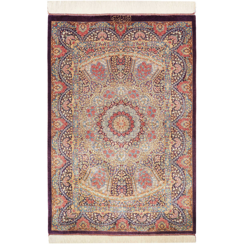 Rug Ghom Silk Persia 81x123 Deep Aubergine Sky