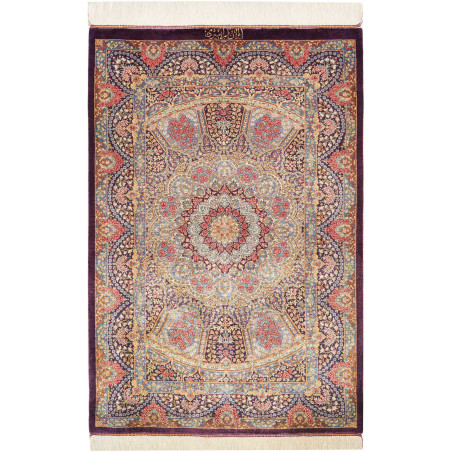 Rug Ghom Silk Persia 81x123 Deep Aubergine Sky