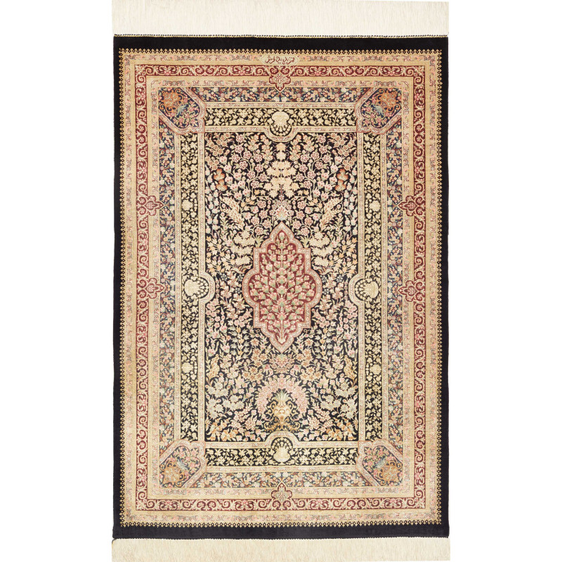 Rug Ghom Silk Persia 79x118 Black Cream