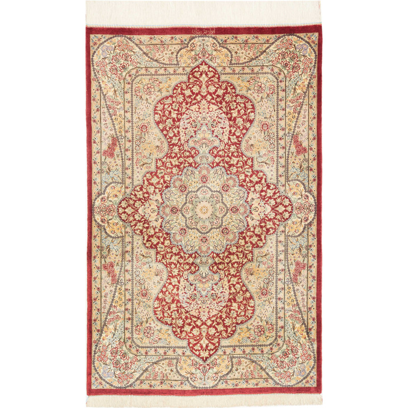 Rug Ghom Silk Persia 74x118 Burgundy Red Cream