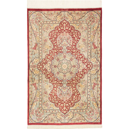Rug Ghom Silk Persia 74x118 Burgundy Red Cream